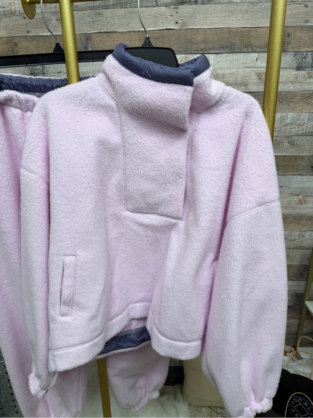 NWT Free People Pink Fleece Hoodie Fuzzy Fabric Half Zip